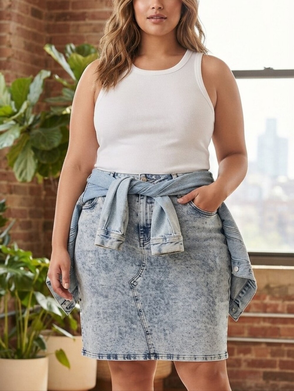 Old Navy Plus Size Denim Knee Length Skirt Size 26‎ NWT